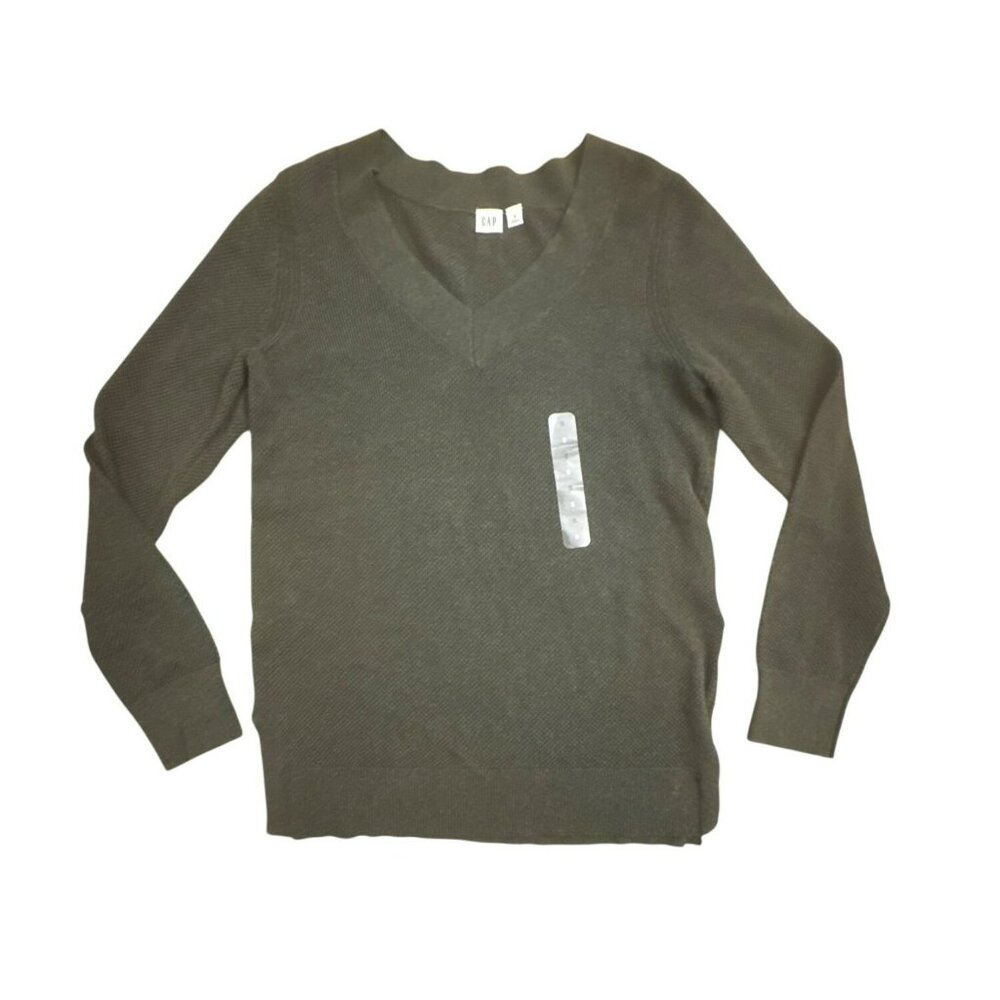 Gap Olive Green V-Neck Sweater Small NWT Cotton Blend Knit Soft Spring Layer